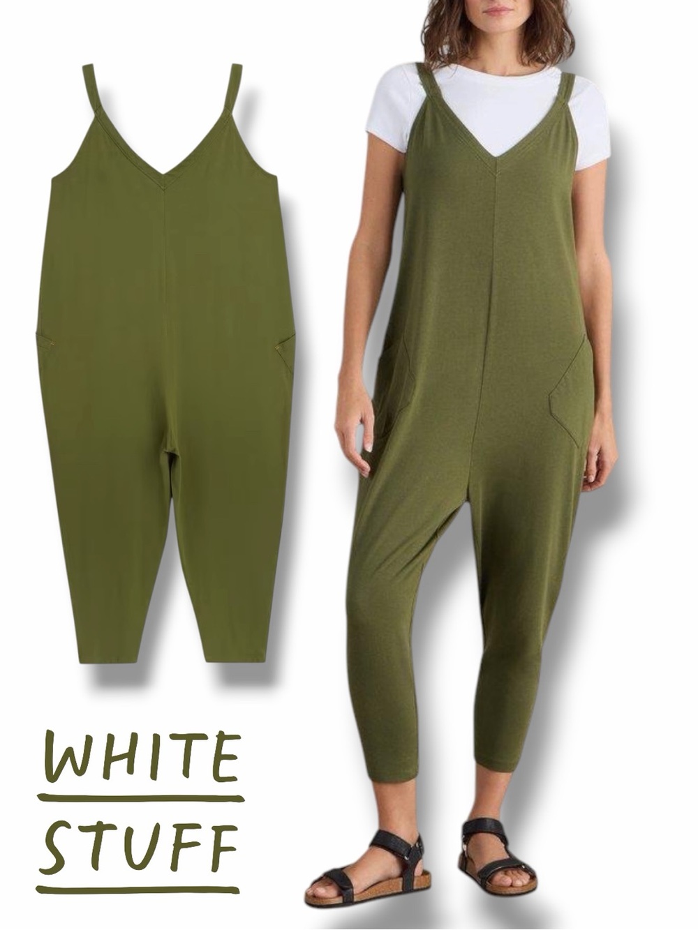 White Stuff Women’s Selina Jersey V-Neck Cotton Blend Jumpsuit in the Size US 6